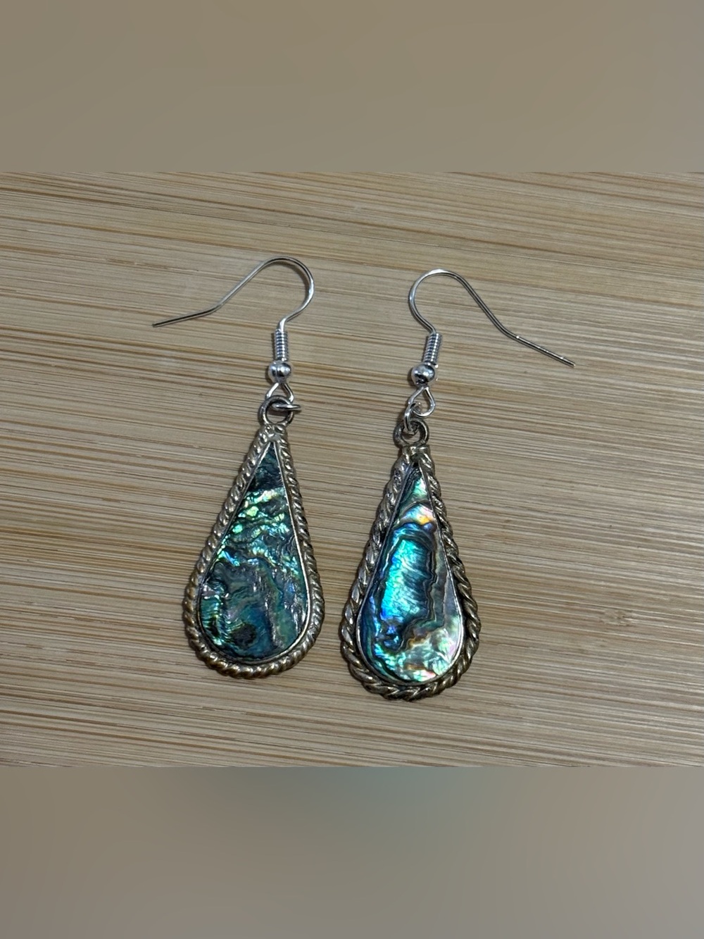 Alpaca Mexico Teardrop Abalone Shell Dangle Earrings